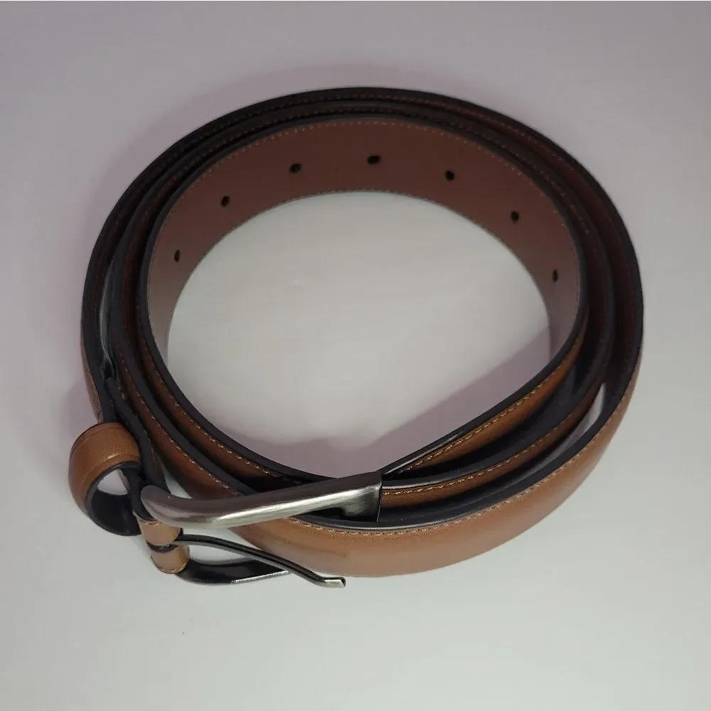 Perry Ellis Portfolio Men's Brown Leather Dress Belt